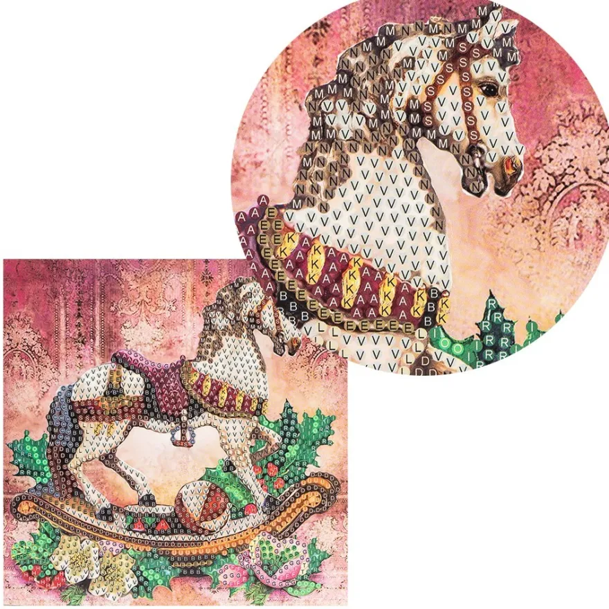 Diamond-Painting-Grußkarte, Strass, Schaukelpferd, 16cm x 16cm, inkl. Zubehör