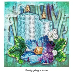 Diamond-Painting-Grußkarte, Strass, Kerzen mit Christrose, 16cm x 16cm, inkl. Zubehör