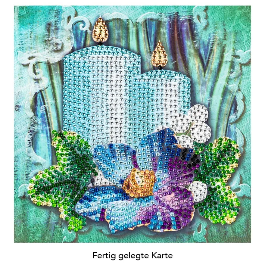 Diamond-Painting-Grußkarte, Strass, Kerzen mit Christrose, 16cm x 16cm, inkl. Zubehör