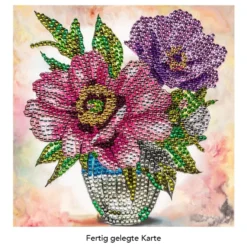 Diamond-Painting-Grußkarte, Strass, Anemonen in Vase, 16cm x 16cm, inkl. Zubehör
