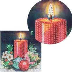 Diamond-Painting-Grußkarte, Strass, Kerze & Weihnachtskugeln 3, 16cm x 16cm, inkl. Zubehör
