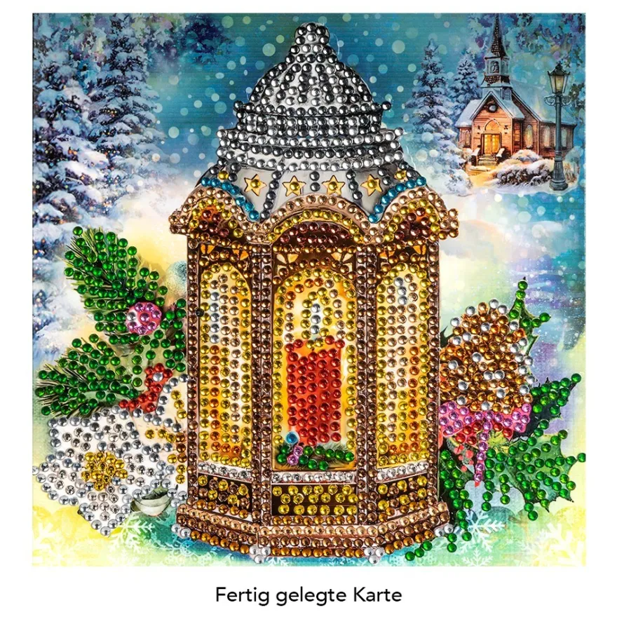 Diamond-Painting-Grußkarte, Strass, Laterne, 16cm x 16cm, inkl. Zubehör