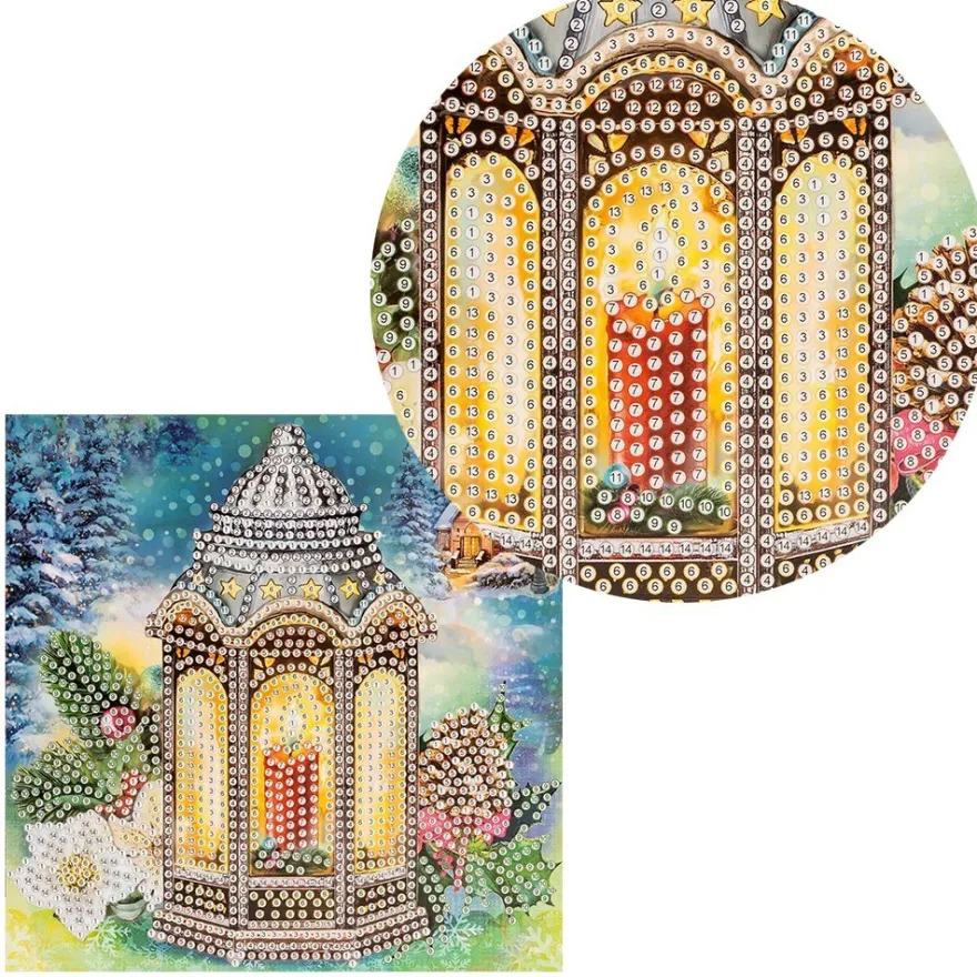 Diamond-Painting-Grußkarte, Strass, Laterne, 16cm x 16cm, inkl. Zubehör