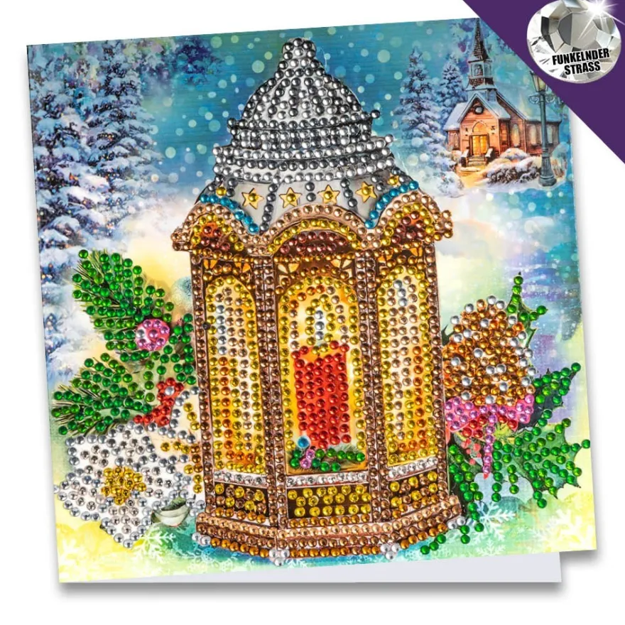 Diamond-Painting-Grußkarte, Strass, Laterne, 16cm x 16cm, inkl. Zubehör
