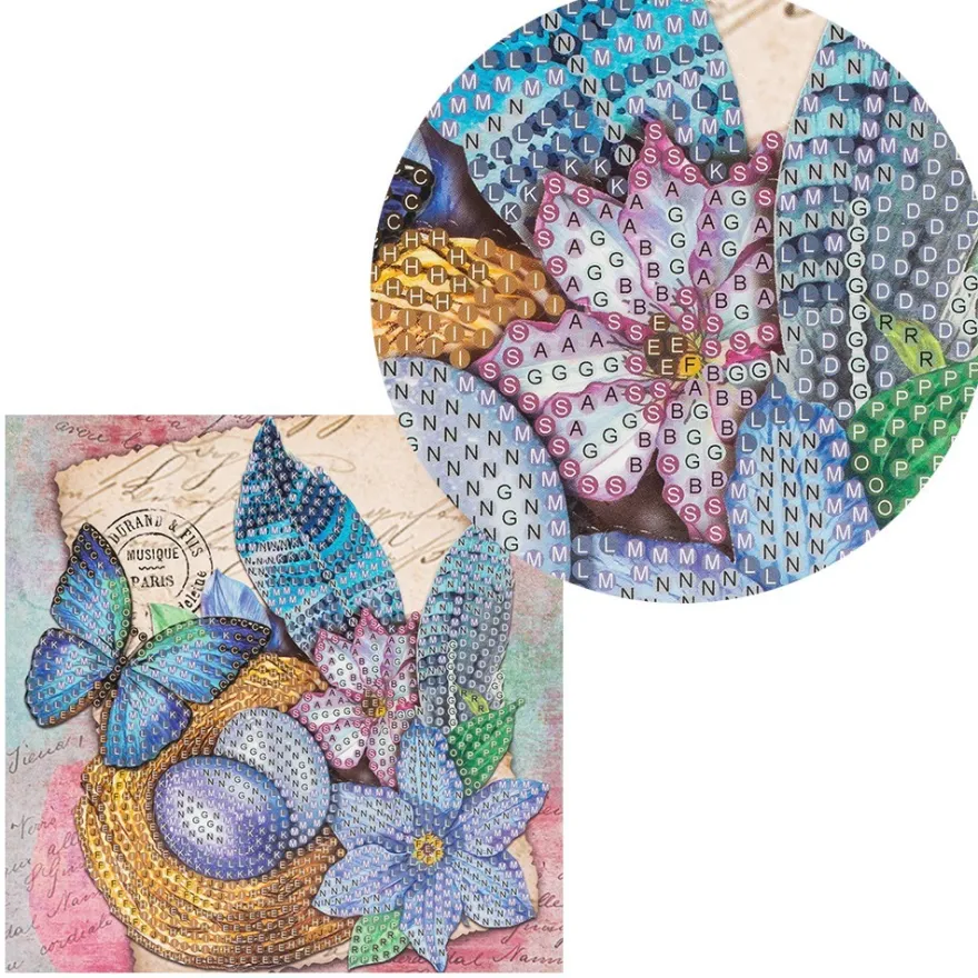 Diamond-Painting-Grußkarte, Strass, Blaue Ostereier im Nest, 16cm x 16cm, inkl. Zubehör