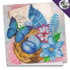 Diamond-Painting-Grußkarte, Strass, Blaue Ostereier im Nest, 16cm x 16cm, inkl. Zubehör