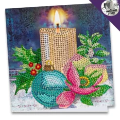 Diamond-Painting-Grußkarte, Strass, Kerze mit Weihnachtskugel, 16cm x 16cm, inkl. Zubehör