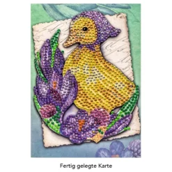 Diamond-Painting-Grußkarte, Strass, Entenküken mit Krokussen, 11,5cm x 16,5cm, inkl. Zubehör