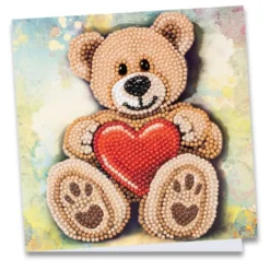 Diamond-Painting-Grußkarte, Teddybär mit Herz, 16cm x 16cm, inkl. Zubehör