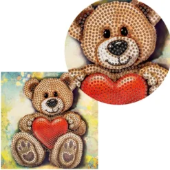 Diamond-Painting-Grußkarte, Teddybär mit Herz, 16cm x 16cm, inkl. Zubehör
