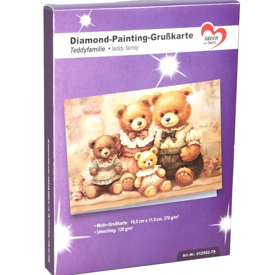 Diamond-Painting-Grußkarte, Teddyfamilie, 16,5cm x 11,5cm, inkl. Zubehör