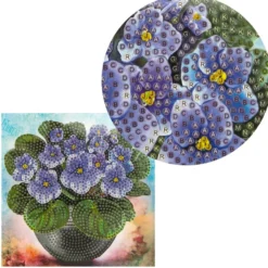Diamond-Painting-Grußkarte, Veilchen in Vase, 16cm x 16cm, inkl. Zubehör