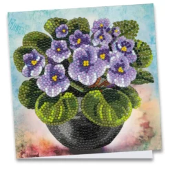 Diamond-Painting-Grußkarte, Veilchen in Vase, 16cm x 16cm, inkl. Zubehör