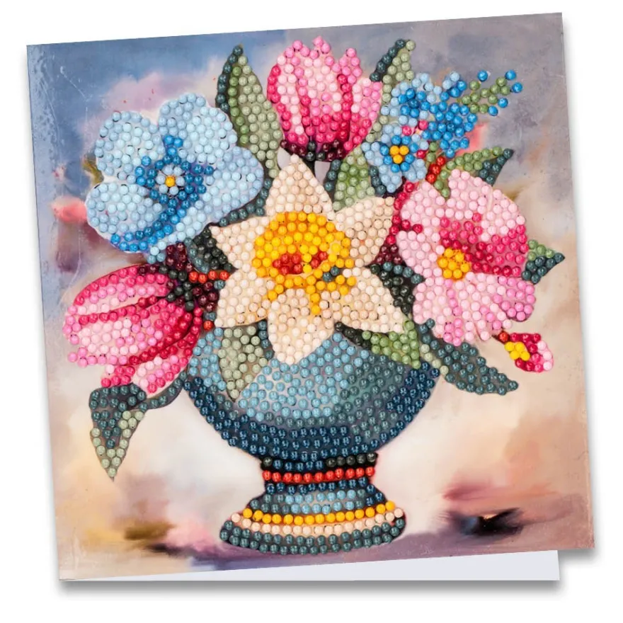 Diamond-Painting-Grußkarte, Vintage Blumenstrauß 2, 16cm x 16cm, inkl. Zubehör