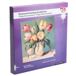 Diamond-Painting-Grußkarte, Vintage Blumenstrauß 6, 16cm x 16cm, inkl. Zubehör