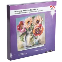 Diamond-Painting-Grußkarte, Vintage Blumenstrauß 3, 16cm x 16cm, inkl. Zubehör