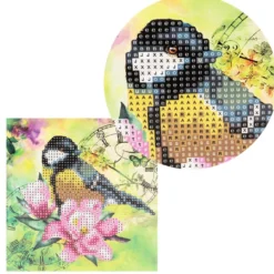 Diamond-Painting-Grußkarte, Vogel & Blumen 2, 16cm x 16cm, inkl. Zubehör