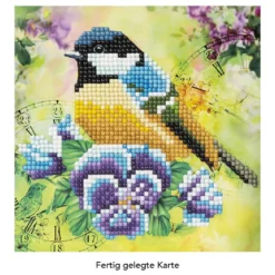 Diamond-Painting-Grußkarte, Vogel & Blumen 1, 16cm x 16cm, inkl. Zubehör