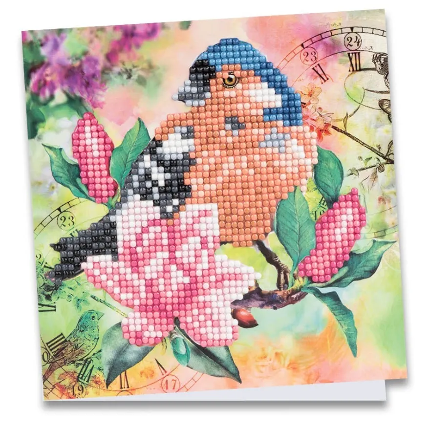 Diamond-Painting-Grußkarte, Vogel & Blumen 3, 16cm x 16cm, inkl. Zubehör