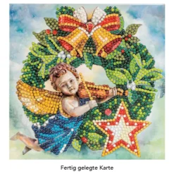 Diamond-Painting-Grußkarte, Weihnachtskranz mit Engel, 16cm x 16cm, inkl. Zubehör