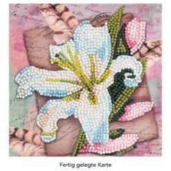 Diamond-Painting-Grußkarte, Weiße Lilie und Federn, 16cm x 16cm, inkl. Zubehör