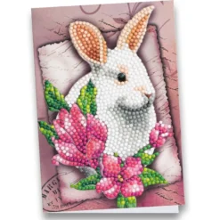 Diamond-Painting-Grußkarte, Weißes Kaninchen, 11,5cm x 16,5cm, inkl. Zubehör