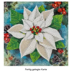 Diamond-Painting-Grußkarte, Weißer Weihnachtsstern, 16cm x 16cm, inkl. Zubehör