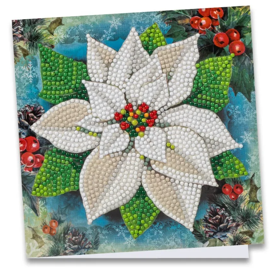 Diamond-Painting-Grußkarte, Weißer Weihnachtsstern, 16cm x 16cm, inkl. Zubehör
