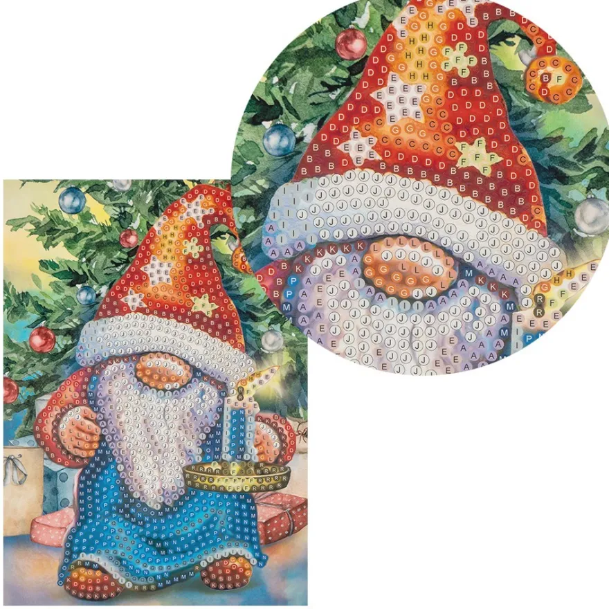 Diamond-Painting-Grußkarte, Wichtel mit Kerze, 11,5cm x 16,5cm, inkl. Zubehör