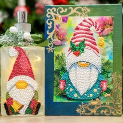 Diamond-Painting-Grußkarte, Wichtel mit Ilex, 11,5cm x 16,5cm, inkl. Zubehör