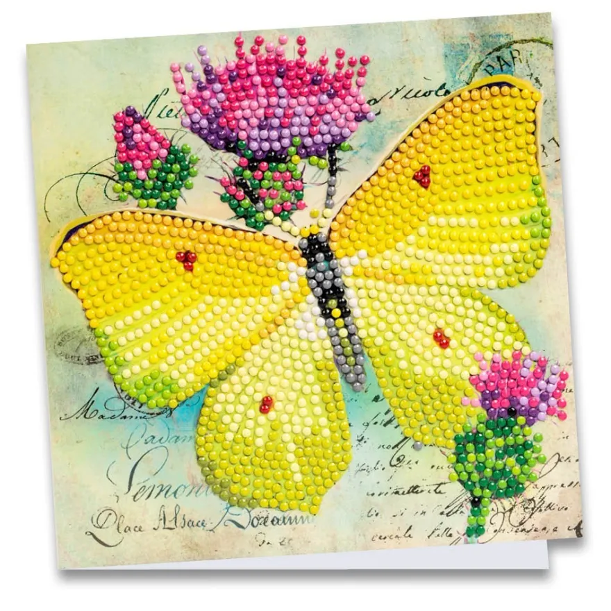 Diamond-Painting-Grußkarte, Zitronenfalter, 16cm x 16cm, inkl. Zubehör