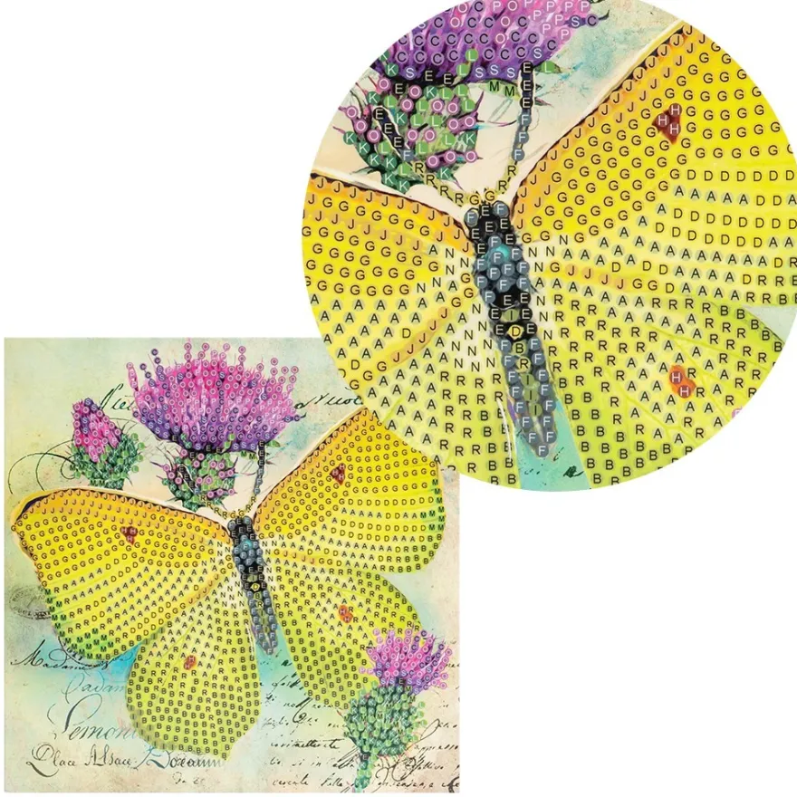 Diamond-Painting-Grußkarte, Zitronenfalter, 16cm x 16cm, inkl. Zubehör