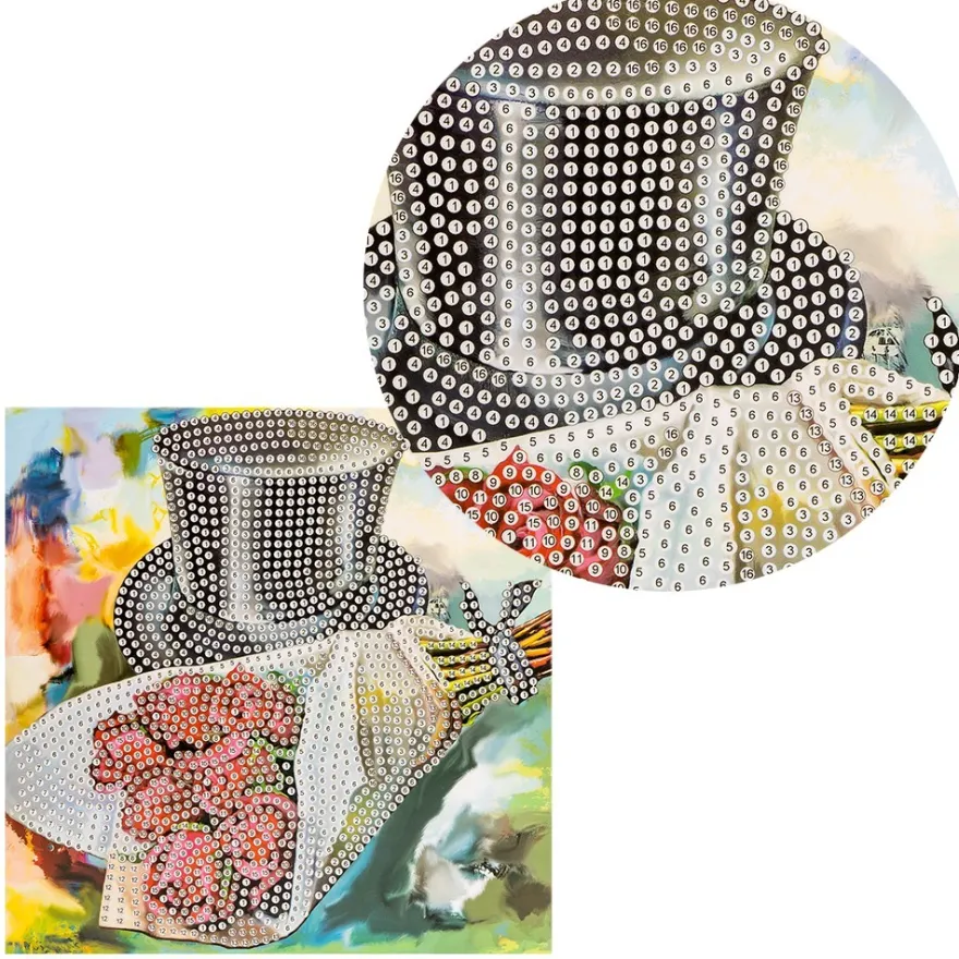 Diamond-Painting-Grußkarte, Zylinder mit Rosenstrauß, 16cm x 16cm, inkl. Zubehör