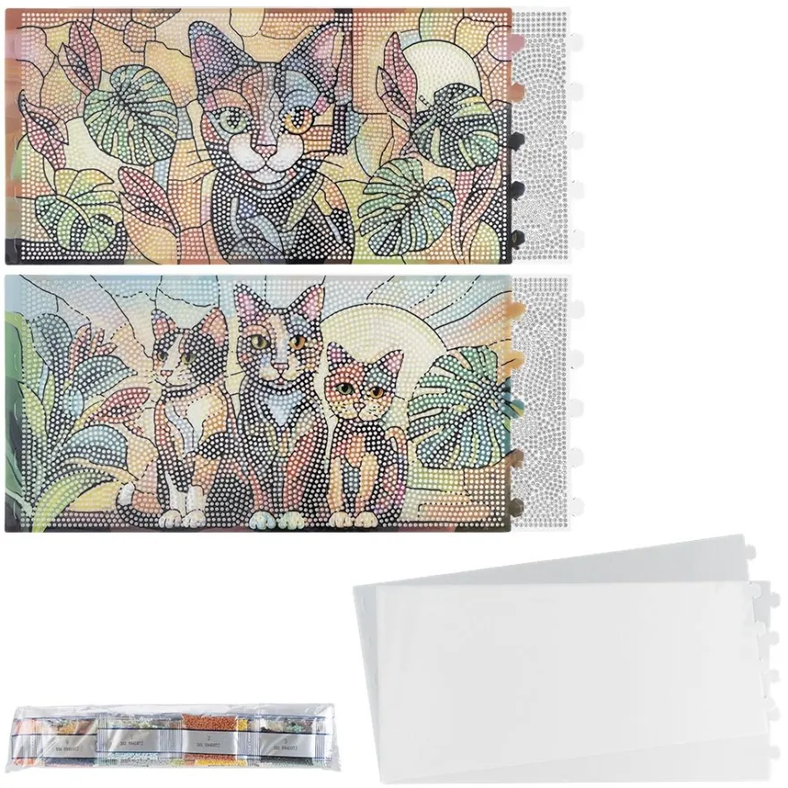 Diamond-Painting-Lampenfolien, Katzen 2, 32,5cm x 16cm, inkl. Transparentpapier-Zuschnitte, 2 Stück