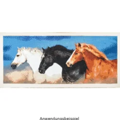 Diamond Painting, Pferde-Trio, 35cm x 75cm, Motivleinwand, runde Steinchen, inkl. Werkzeug