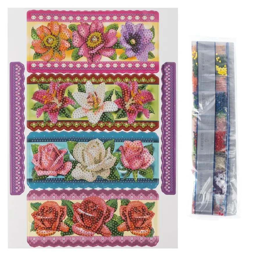 Diamond-Painting-Stanzbogen, Blumenbordüren, DIN A4, 5 Bogen