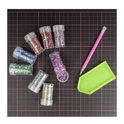 Diamond-Painting-Steine, metallic, versch. Farben, je 8g, 8 Dosen