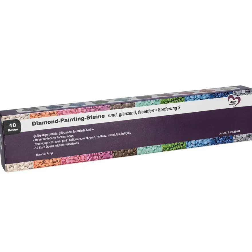 Diamond-Painting-Steine, Sortierung 2, versch. Farben, je 8g, 10 Dosen