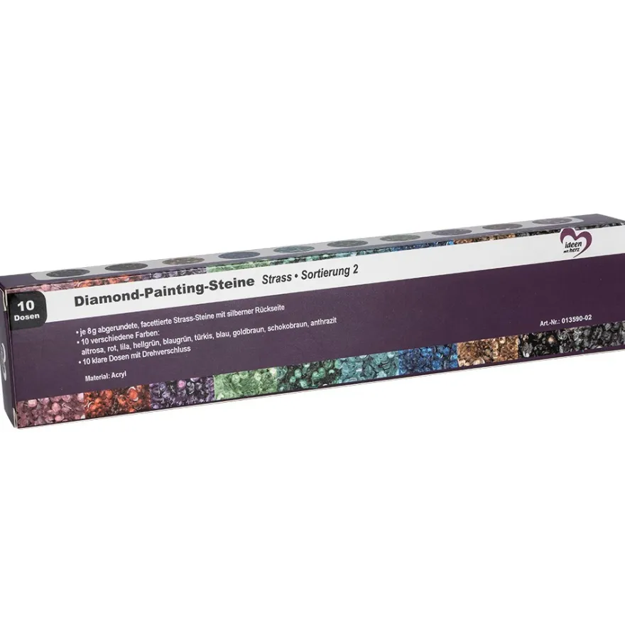 Diamond-Painting-Steine, Strass, Sortierung 2, versch. Farben, je 8g, 10 Dosen