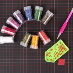 Diamond-Painting-Steine, transparent, versch. Farben, je 8g, 10 Dosen
