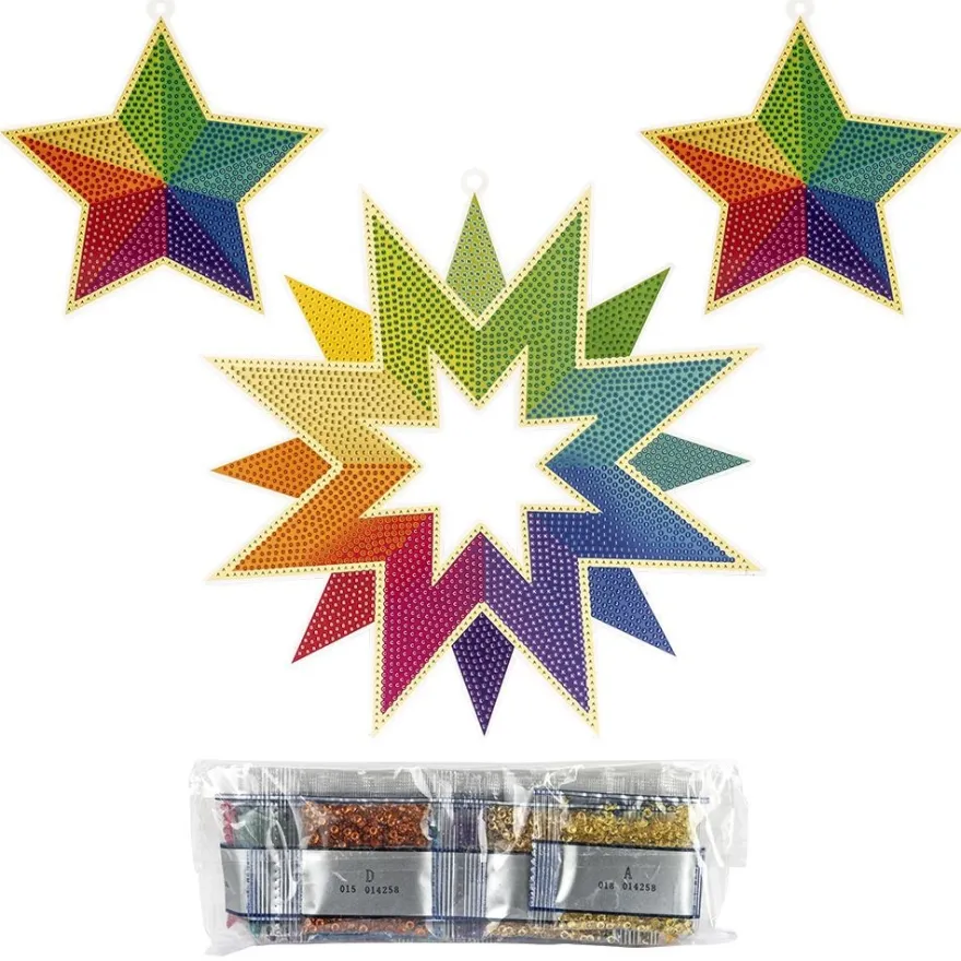 Diamond-Painting-Sterne zum Aufhängen, 3 Stück in 2 versch. Größen
