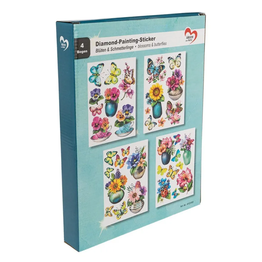 Diamond-Painting-Sticker, Blüten & Schmetterlinge, DIN A4, 4 Bogen