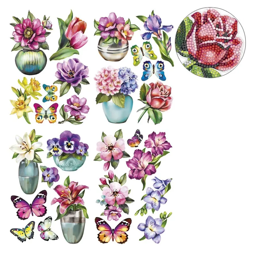 Diamond-Painting-Sticker, Blütenträume 2, DIN A4, 4 Bogen