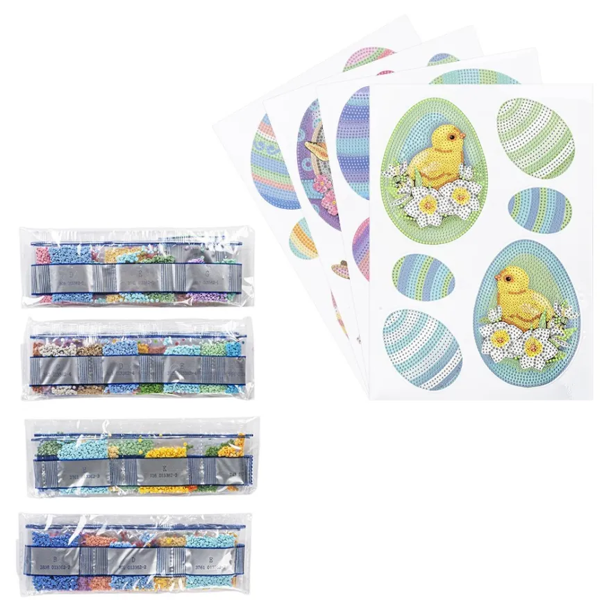 Diamond-Painting-Sticker, Bunte Ostereier, DIN A4, 4 Bogen