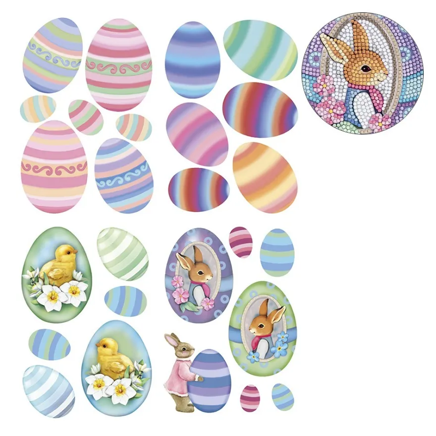 Diamond-Painting-Sticker, Bunte Ostereier, DIN A4, 4 Bogen