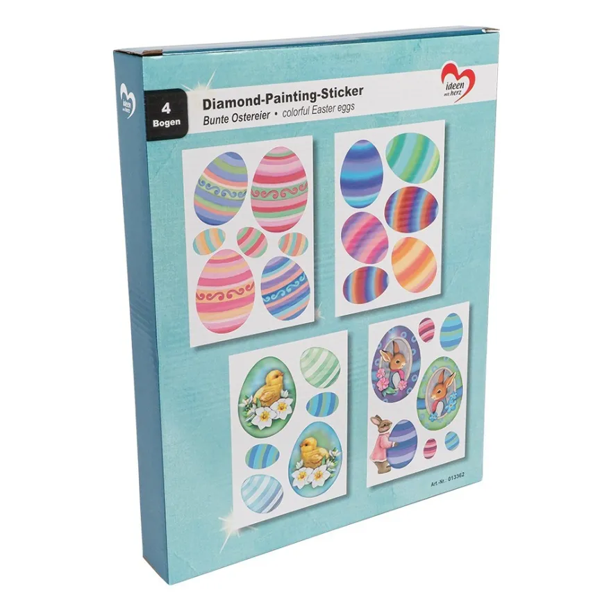 Diamond-Painting-Sticker, Bunte Ostereier, DIN A4, 4 Bogen