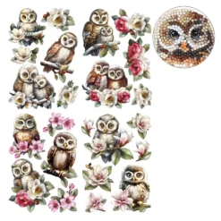 Diamond-Painting-Sticker, Eulen, DIN A4, 4 Bogen
