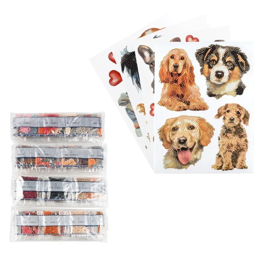 Diamond-Painting-Sticker, Hunde, DIN A4, 4 Bogen