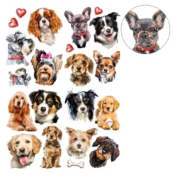Diamond-Painting-Sticker, Hunde, DIN A4, 4 Bogen