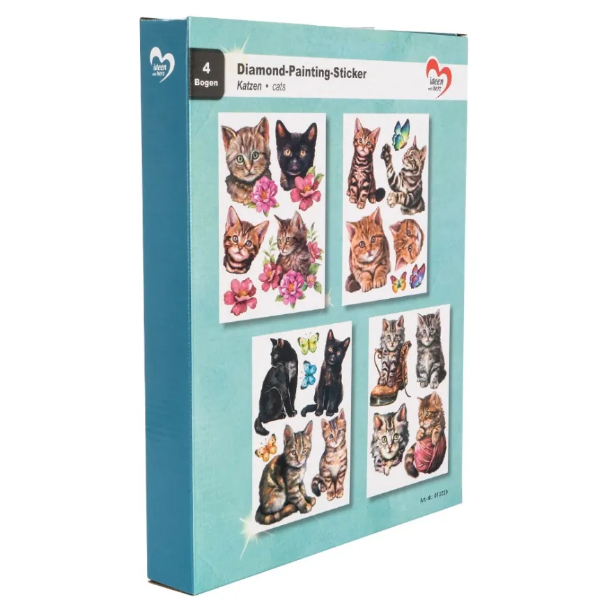 Diamond-Painting-Sticker, Katzen, DIN A4, 4 Bogen